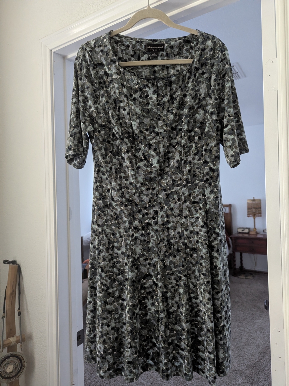 connected apparel Black and Gray Dotted Long Sleeve Swing Dress
